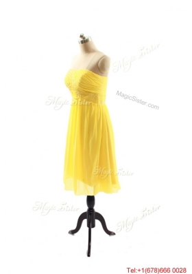 New Style Yellow Short Prom Dresses with Ruching for 2016