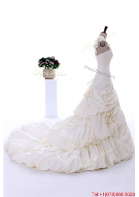 Perfect Exquisite Hand Made Flowers Wedding Dresses with Brush Train