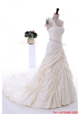 Perfect Exquisite Hand Made Flowers Wedding Dresses with Brush Train