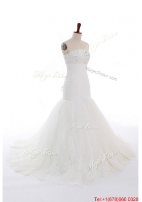 Perfect Wonderful Mermaid Court Train Beading and Lace Wedding Gowns