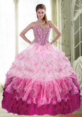 Popular Ball Gown Sweetheart Beading and Ruffled Layers Multi Color Quinceanera Dress for 2015