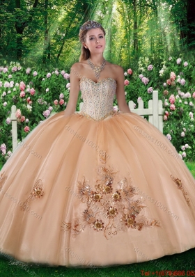 Pretty Ball Gown Beading and Appliques Sweet Sixteen Dresses