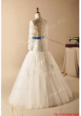 Pretty Custom Made A Line High Neck Appliques Wedding Dresses with Ribbons