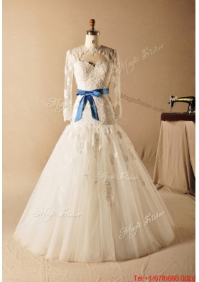 Pretty Custom Made A Line High Neck Appliques Wedding Dresses with Ribbons