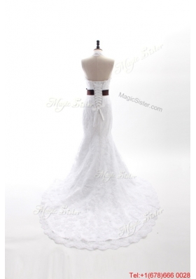 Pretty Custom Made Mermaid Halter Top Wedding Dresses with Beading