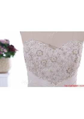 Pretty Romantic Embroidery and Beading Wedding Dresses with Court Train