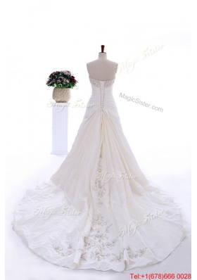 Pretty Romantic Embroidery and Beading Wedding Dresses with Court Train