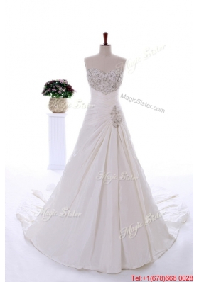 Pretty Romantic Embroidery and Beading Wedding Dresses with Court Train
