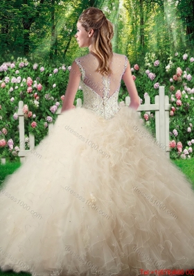 Romantic Ball Gown Champagne Sweet 16 Dresses with Beading and Ruffles