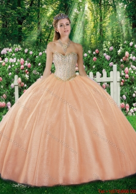 Simple Ball Gown Sweetheart Beading Champagne Sweet 16 Dresses