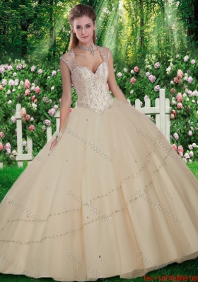 Simple Straps Beading Quinceanera Gowns for 2016