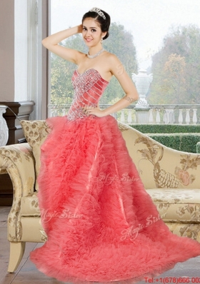 Luxurious 2015 High Low Dama Dress with Appliques and Ruffles