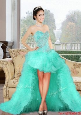 Luxurious 2015 High Low Dama Dress with Appliques and Ruffles