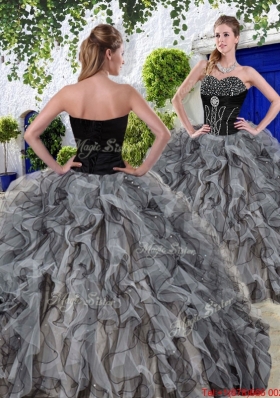 New Arrivals Beaded and Ruffles Sweet 16 Dresses in Black for Summer