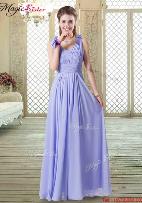 Pretty Empire Floor Length Bridesmaid Dresses in Lavender