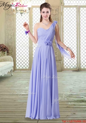 Pretty Empire Floor Length Bridesmaid Dresses in Lavender