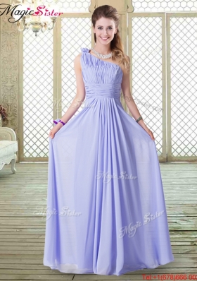 Pretty Empire Floor Length Bridesmaid Dresses in Lavender