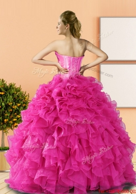 2015 Designer Beading and Ruffles Quinceanera Dresses in Hot Pink