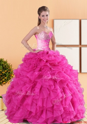 2015 Designer Beading and Ruffles Quinceanera Dresses in Hot Pink