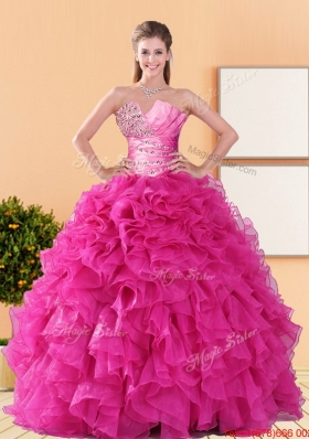 2015 Designer Beading and Ruffles Quinceanera Dresses in Hot Pink