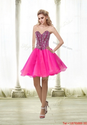 2015 Designer Beading Sweetheart Tulle Hot Pink Quinceanera Dresses