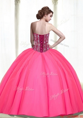 2015 Designer Beading Sweetheart Tulle Hot Pink Quinceanera Dresses