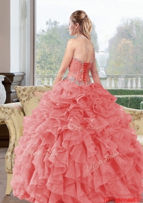 2015 Elegant Beading and Ruffles Quinceanera Dresses in Watermelon
