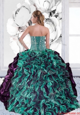 2015 Multi Colored Sweetheart Quinceanera Gown with Pick Ups and Ruffles