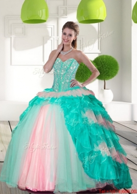 Designer Beading and Ruffled Layers Quinceanera Gowns in Multi Color for 2015