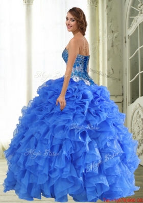 Designer Beading and Ruffles Sweetheart Blue Quinceanera Gown for 2015 Spring