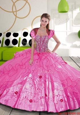 Elegant Beading and Embroidery Hot Pink Quinceanera Dresses for 2015