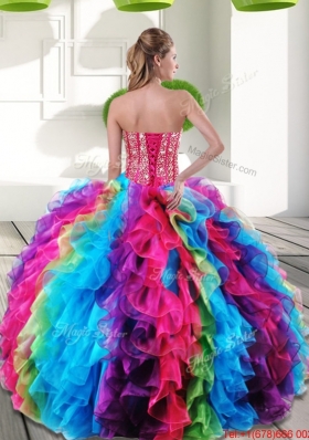 Elegant Beading and Ruffles 2015 New Style Quinceanera Dresses in Multi Color