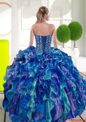 Fashionable Beading and Ruffles Sweetheart 2015 Sweet 15 Dresses in Multi Color