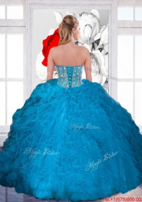 Fashionable Beading and Ruffles Sweetheart Teal Quinceanera Dresses for 2015