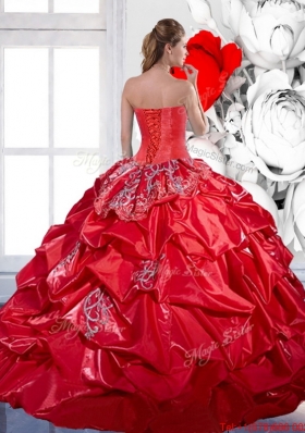 2015 Beading and Appliques Red Sweet Fifteen Dresses with Brush Train and Pick Ups