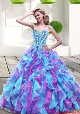 2015 Designer Beading and Ruffles Sweetheart Quinceanera Dresses in Multi Color