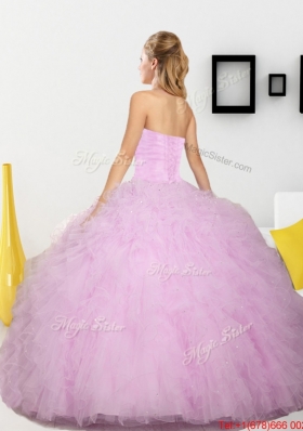 2015  Elegant Beading and Ruffles Sweetheart Quinceanera Dresses in Baby Pink