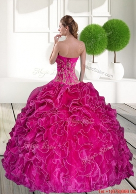 2015 Elegant Hot Pink Quinceanera Gown with Ruffles and Appliques