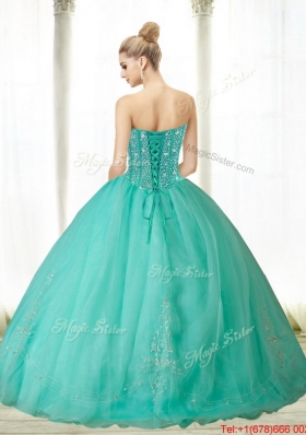 2015 Fashionable Beading and Appliques Turquoise Sweetheart Quinceanera Dresses