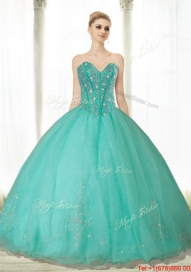 2015 Fashionable Beading and Appliques Turquoise Sweetheart Quinceanera Dresses