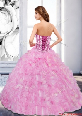 2015 Sweetheart Beading and Ruffles Rose Pink Vestidos de Quinceanera