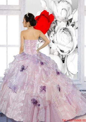 Beading and Appliques 2015 Multi Colored Quinceanera Dresses with Brush Train