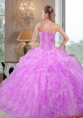Comfortable Sweetheart Beading and Ruffles Lilac Sweet Fifteen Dresses for 2015