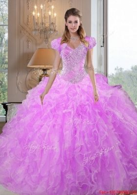 Comfortable Sweetheart Beading and Ruffles Lilac Sweet Fifteen Dresses for 2015