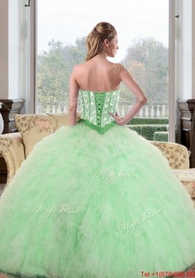 Designer Beading and Ruffles Sweetheart 2015 Quinceanera Dresses in Apple Green