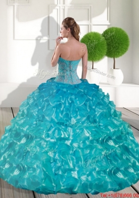 Fashionable Sweetheart Teal Sweet 15 Dresses with Appliques and Ruffled Layers