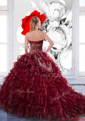 Gorgeous Sweetheart Wine Red 2015 Quinceanera Dress with Appliques and Ruffles