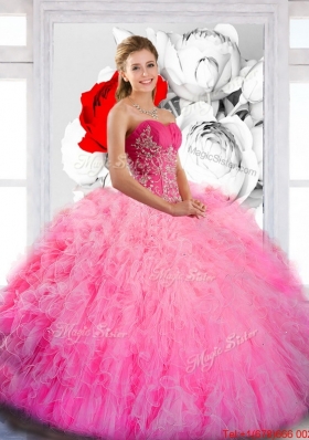 Most Popular Strapless 2015 Quinceanera Gown with Ruffles and Appliques