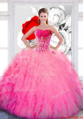 Most Popular Strapless 2015 Quinceanera Gown with Ruffles and Appliques