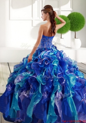 Most Popular Sweetheart 2015 Quinceanera Gown with Appliques and Ruffles